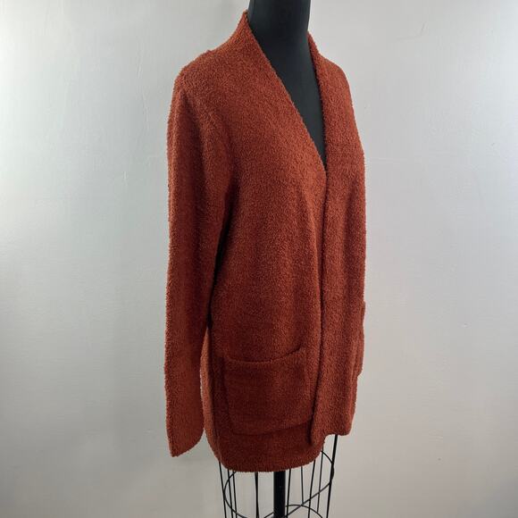Max Studio Brown Teddy Cardigan Sweater Shawl Collar Open Front Size Medium NEW - Picture 5 of 12